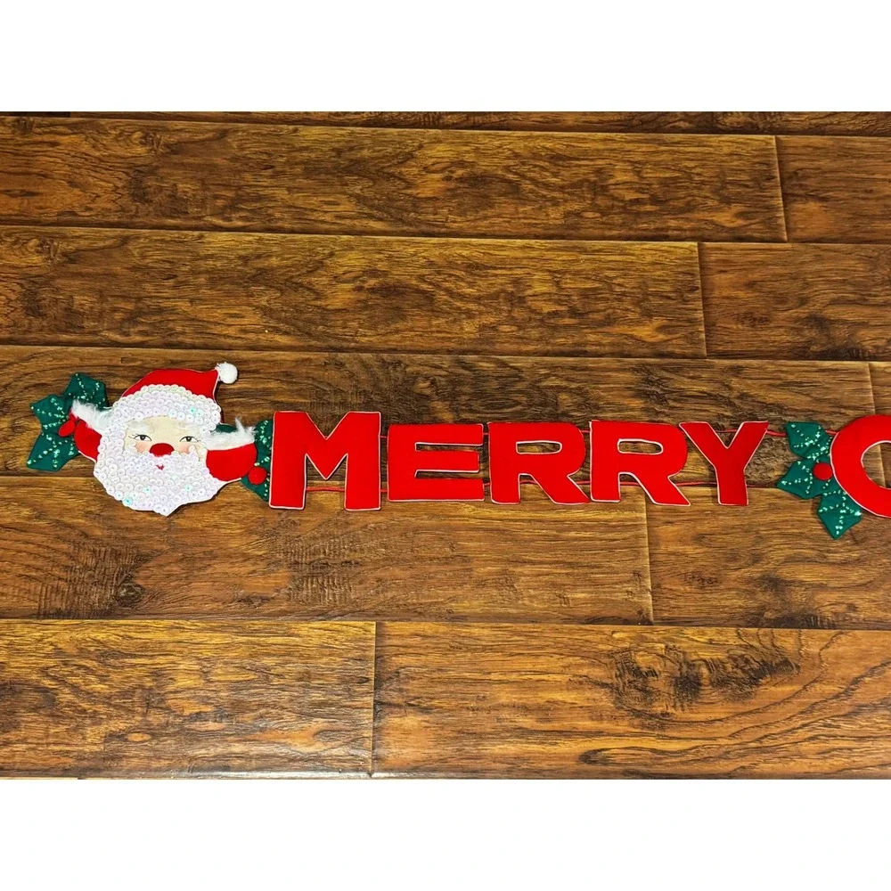 Vintage Kitshmas Red Velvet Santa Claus Christmas Garland Sequined Beaded 70s